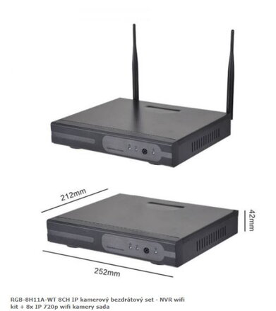 RGB-8H11A-WT 8CH IP kamerový bezdrátový set - NVR wifi kit + 8x IP 720p wifi kamery sada