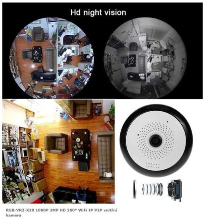 RGB-VR3-X20 1080P 2MP HD 360° WiFi IP P2P vnitřní kamera