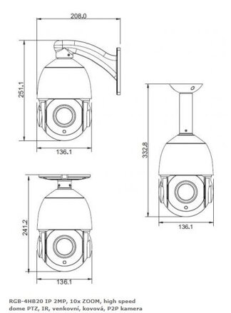 RGB-4HB20 IP 2MP, 10x ZOOM, high speed dome PTZ, IR, venkovní, kovová, P2P kamera
