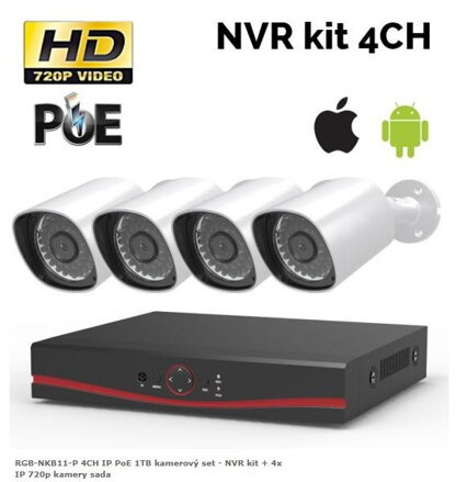 RGB-NKB11-P 4CH IP PoE 1TB kamerový set - NVR kit + 4x IP 720p kamery sada