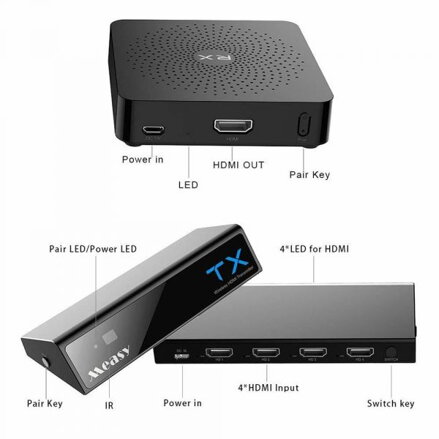 MEASY W2H MAX 30m, 4x1 - Bezdrátový HDMI extender