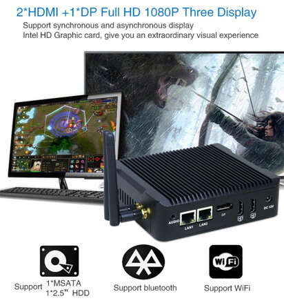 N5-N3710 průmyslové mini PC, 4GB RAM, 120GB SSD, fanless