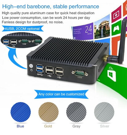 N5-N3710 průmyslové mini PC, 4GB RAM, 120GB SSD, fanless