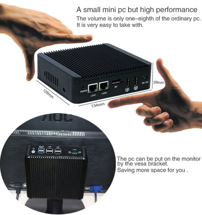 N5-N3710 průmyslové mini PC, 4GB RAM, 120GB SSD, fanless