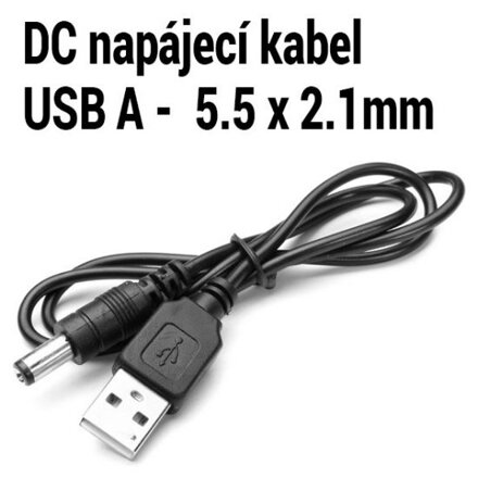 DC napájecí kabel z USB A portu na jack 5.5 x 2.1 mm
