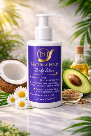 NH Body Lotion with Snail Extract (Helix Aspersa) & Hyaluronic Acid – Deep Hydration, Anti-Aging & Skin Regeneration Aroma Coconut 250 ml