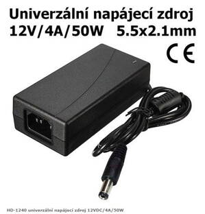 HD-1240 univerzální napájecí zdroj 12VDC/4A/50W 5.5x2.1mm CE