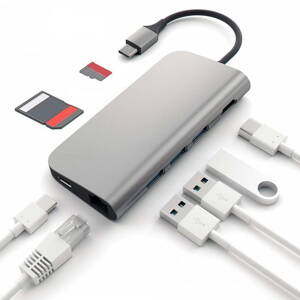 T8 USB-C Hub HDMI LAN šedá