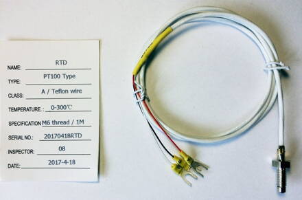 RTD PT100 Teplotní čidlo - 1m se závitem M6 a teflonovým kabelem