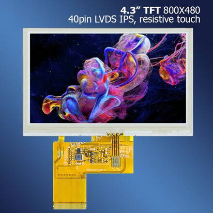 4.3" palcový TFT LCD displej 800x480 RT 40pin