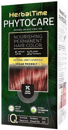 Herbal Time Phytocare barva na vlasy 90% natural Vegan 7C teplá medena