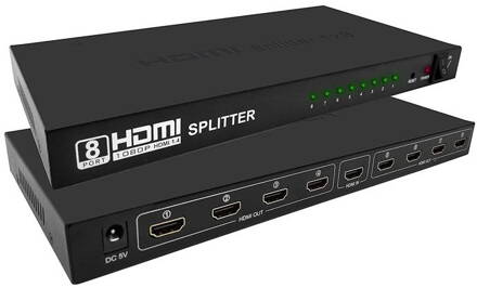 HDMI splitter 1-8 portů, kovový, bez napájecím adaptérem