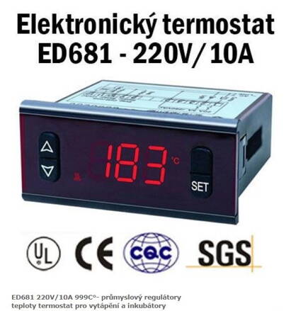 ED681 220V/10A 999C°- průmyslový regulátory teploty termostat pro vytápění a inkubátory