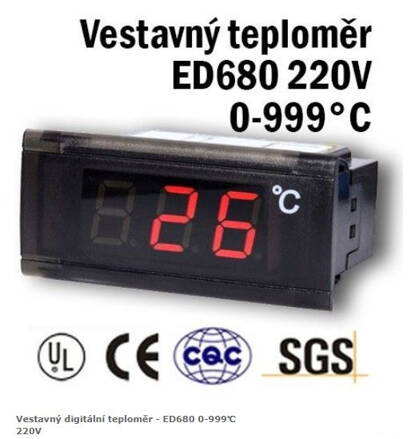 Vestavný digitální teploměr - ED680 0-999℃ 220V