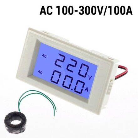 D69-2042 AC 100-300V/100A 2v1 LCD digitální ampérmetr/voltmetr panelový