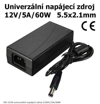 HD-1250 univerzální napájecí zdroj 12VDC/5A/60W 5.5x2.1mm CE - neoriginální