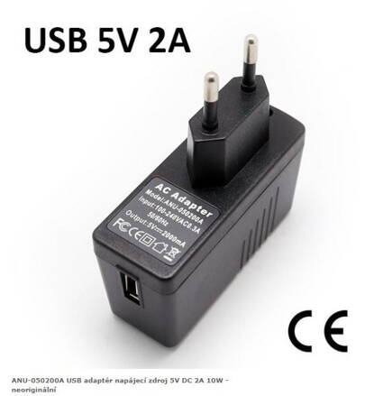 ANU-050200A USB adaptér napájecí zdroj 5V DC 2A 10W - neoriginální