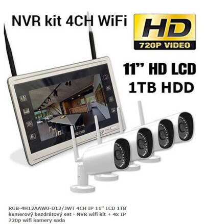 RGB-4H12AAW0-D12/JWT 4CH IP 11" LCD 1TB kamerový bezdrátový set - NVR wifi kit + 4x IP 720p wifi kamery sada