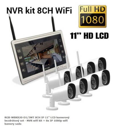 RGB-WBK820-D1/JWT 8CH IP 11" LCD kamerový bezdrátový set - NVR wifi kit + 8x IP 1080p wifi kamery sada