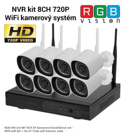 RGB-8H11A-WT 8CH IP kamerový bezdrátový set - NVR wifi kit + 8x IP 720p wifi kamery sada