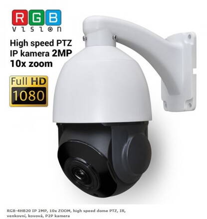 RGB-4HB20 IP 2MP, 10x ZOOM, high speed dome PTZ, IR, venkovní, kovová, P2P kamera