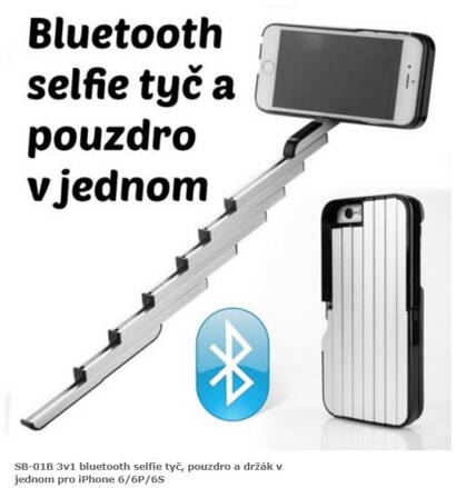 SB-01B 3v1 bluetooth selfie tyč, pouzdro a držák v jednom pro iPhone 66P6S